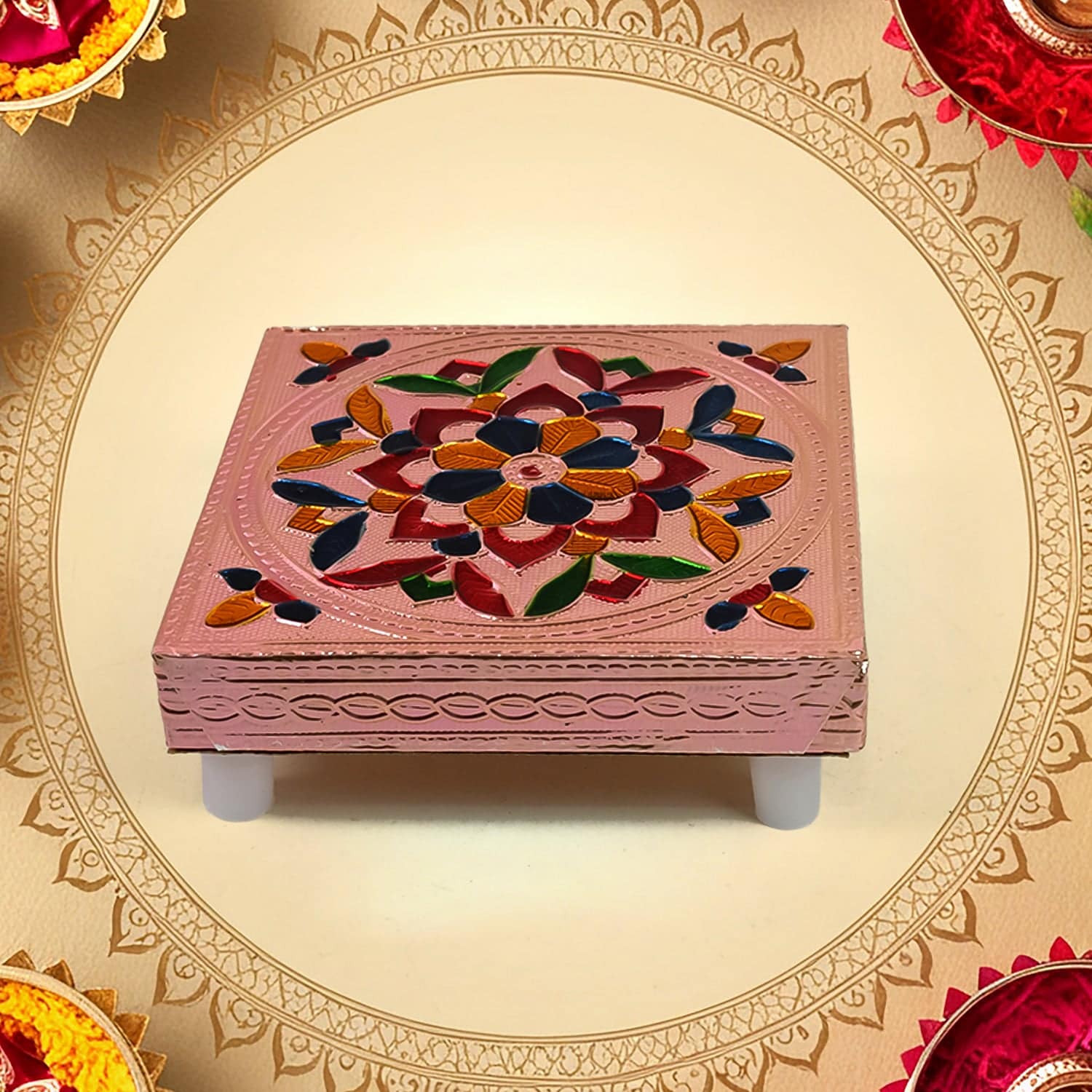 Meenakari Wooden Puja Chowki - Image 4