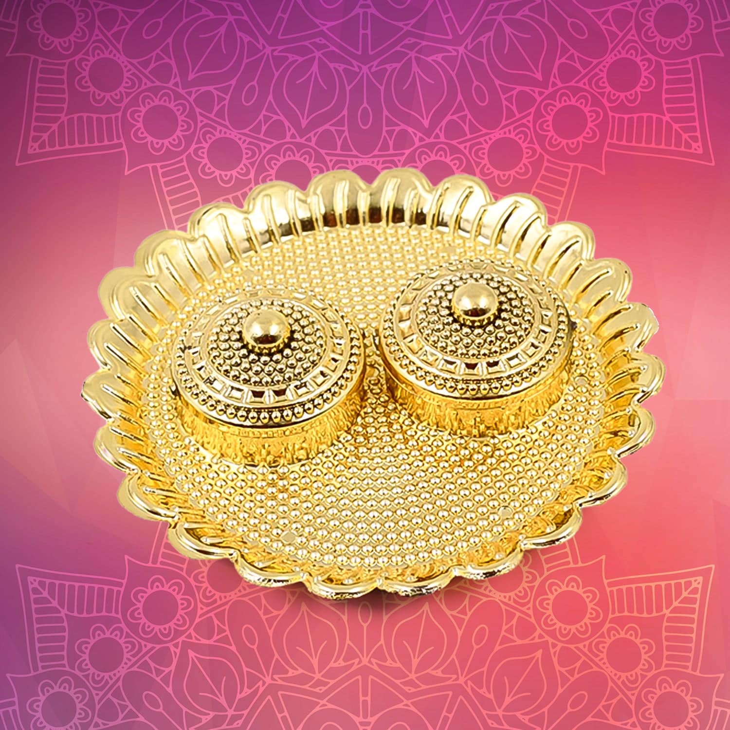 Round Puja Thali with Kumkum Holder - Image 4