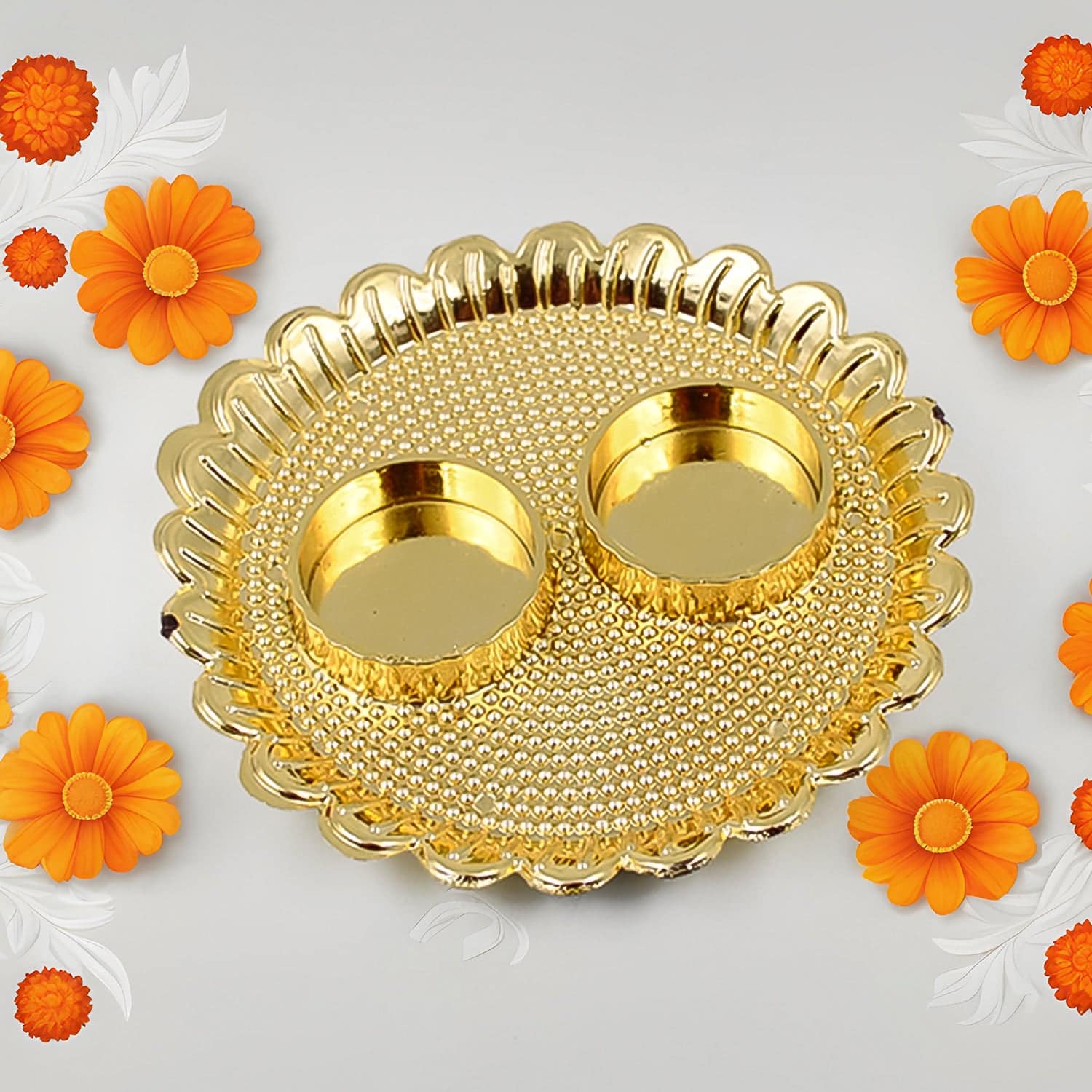 Round Puja Thali with Kumkum Holder - Image 6