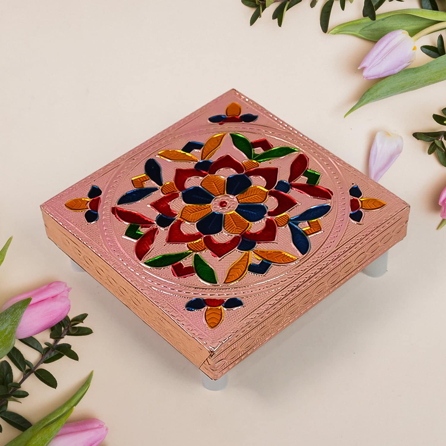 Meenakari Wooden Puja Chowki - Image 3