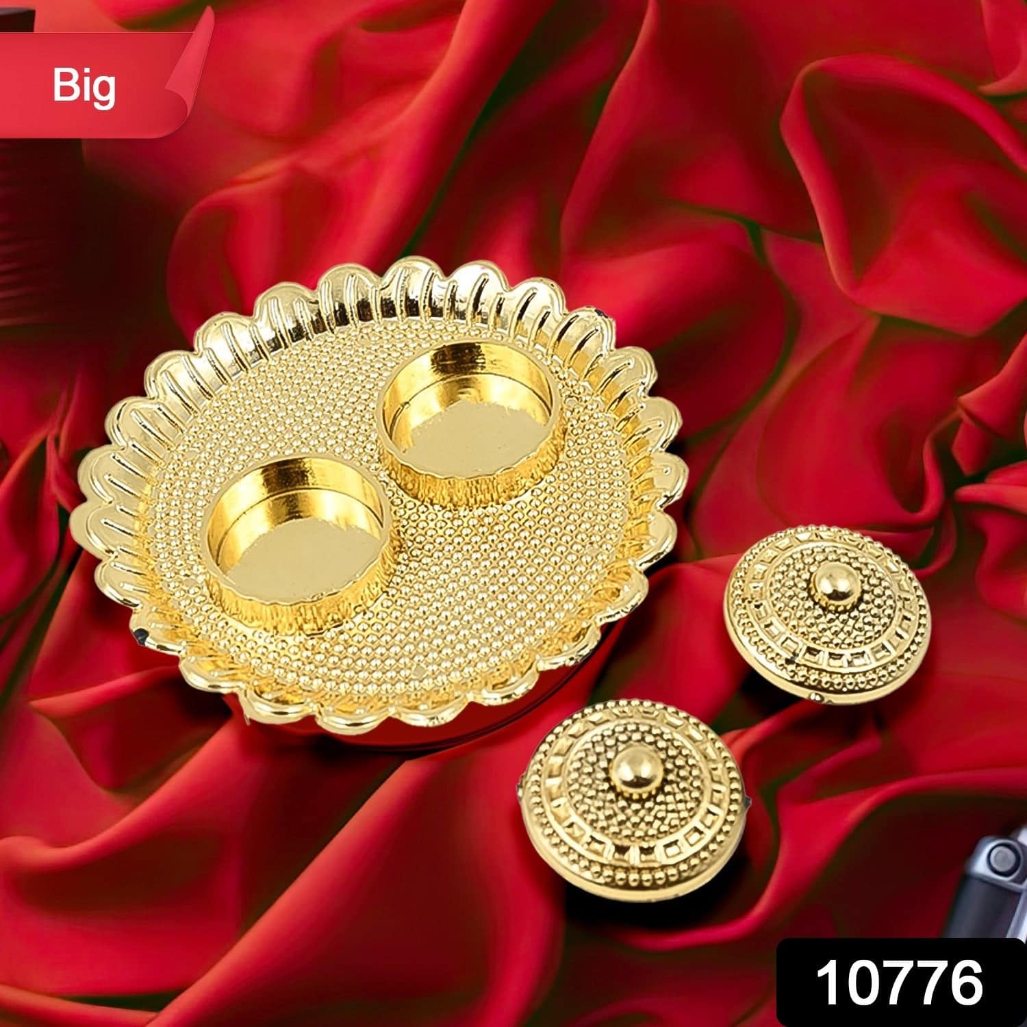 Round Puja Thali with Kumkum Holder - Image 2