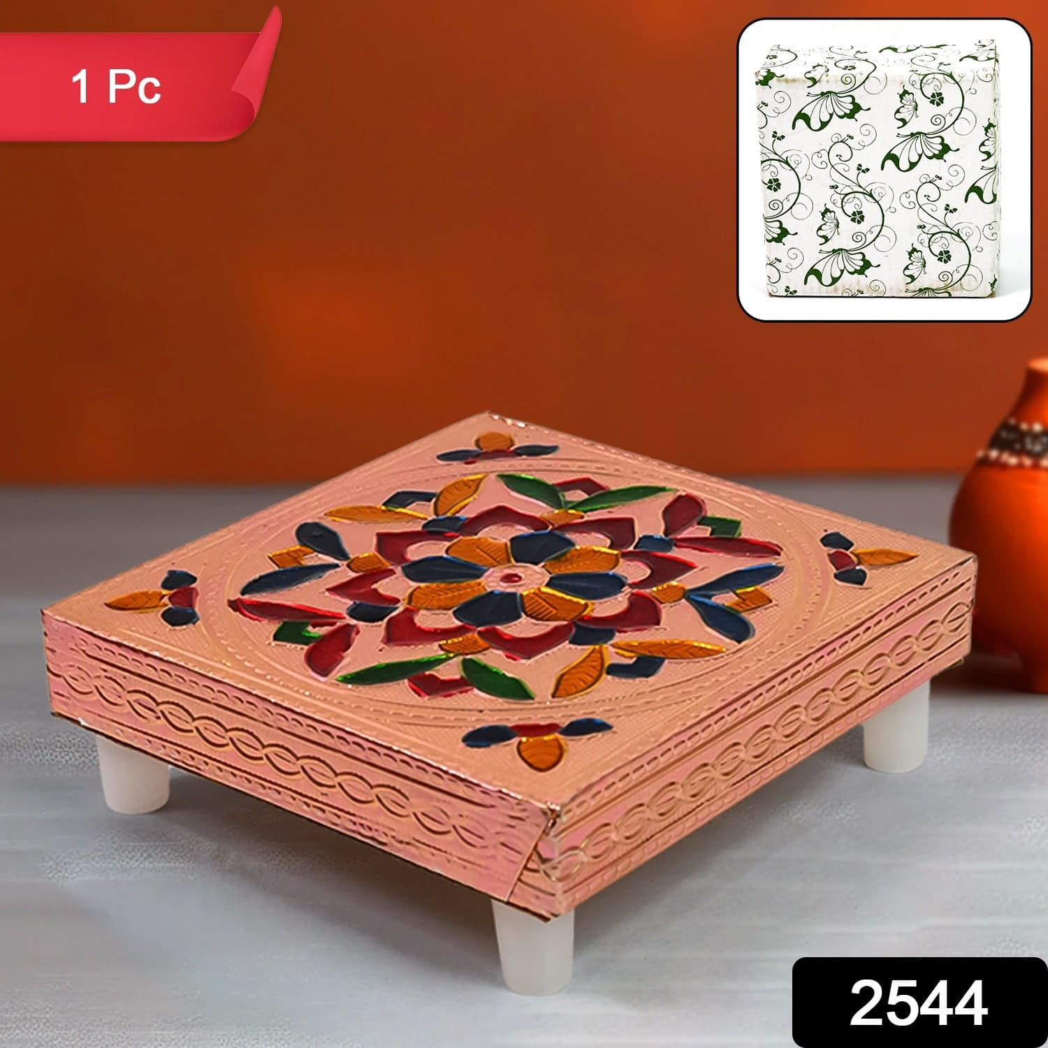 Meenakari Wooden Puja Chowki - Image 2